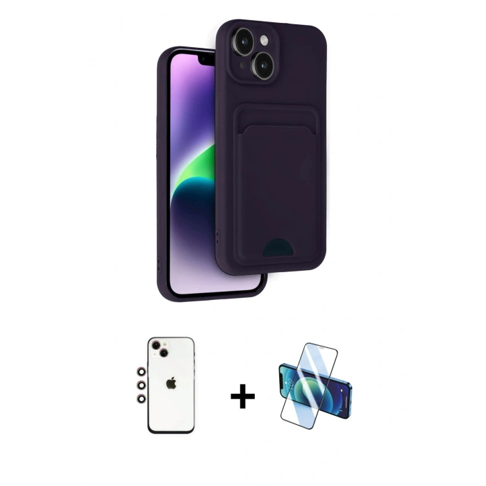 MARSİLYAN™- iPhone 14 Kılıf Vadi Çizgi Prime - Siyah 3D Antistatik Cam Ekran Koruyucu + Shine Kamera Lens - GI