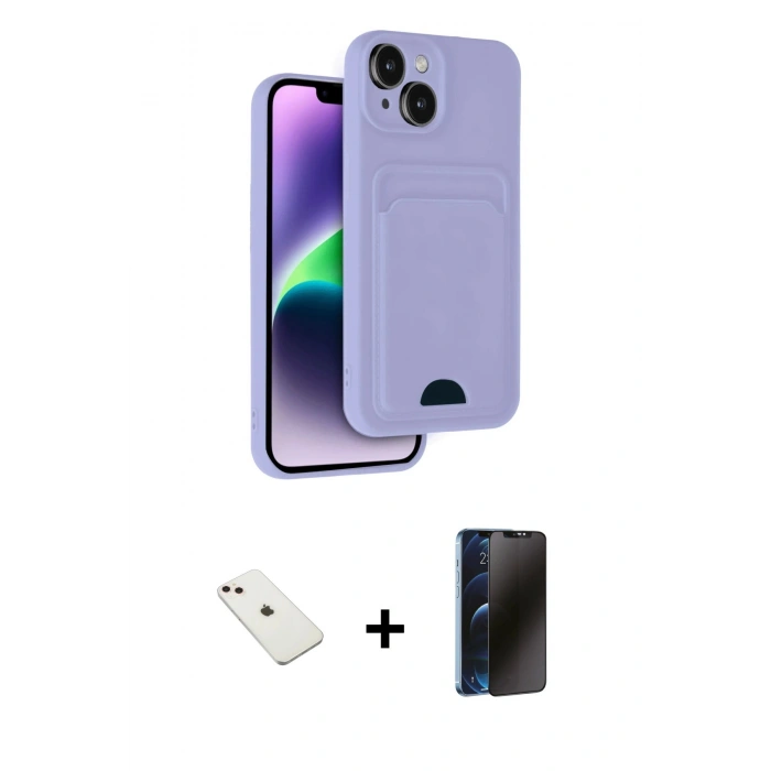MARSİLYAN™- iPhone 14 Kılıf Vadi Çizgi Prime - Siyah 3D Antistatik Hayalet Cam Ekran Koruyucu + Diamond Kamera Lens - PE