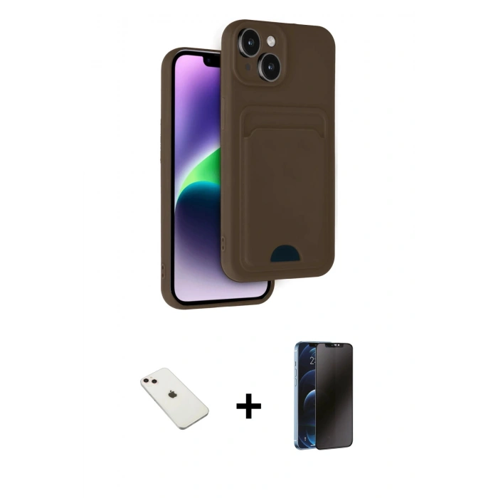 MARSİLYAN™- iPhone 14 Kılıf Vadi Çizgi Prime - Siyah 3D Antistatik Hayalet Cam Ekran Koruyucu + Diamond Kamera Lens - PE