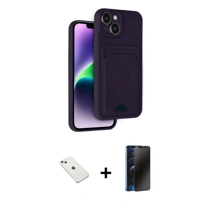 MARSİLYAN™- iPhone 14 Kılıf Vadi Çizgi Prime - Siyah 3D Antistatik Hayalet Cam Ekran Koruyucu + Diamond Kamera Lens - PE