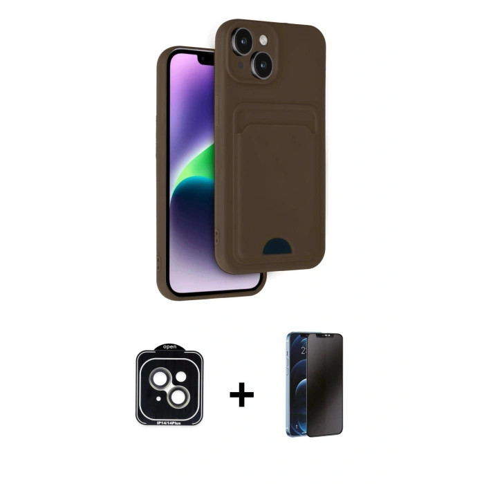 MARSİLYAN™- iPhone 14 Kılıf Vadi Çizgi Prime - Siyah 3D Antistatik Hayalet Cam Ekran Koruyucu + PVD Metal Kamera Lens - YL