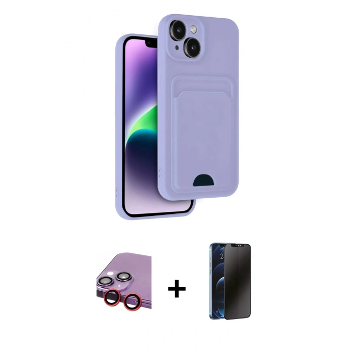 MARSİLYAN™- iPhone 14 Kılıf Vadi Çizgi Prime - Siyah 3D Antistatik Hayalet Cam Ekran Koruyucu + Raze Metal Kamera Lens - KI