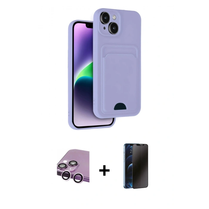 MARSİLYAN™- iPhone 14 Kılıf Vadi Çizgi Prime - Siyah 3D Antistatik Hayalet Cam Ekran Koruyucu + Raze Metal Kamera Lens - MR