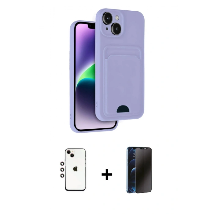 MARSİLYAN™- iPhone 14 Kılıf Vadi Çizgi Prime - Siyah 3D Antistatik Hayalet Cam Ekran Koruyucu + Shine Kamera Lens - GI