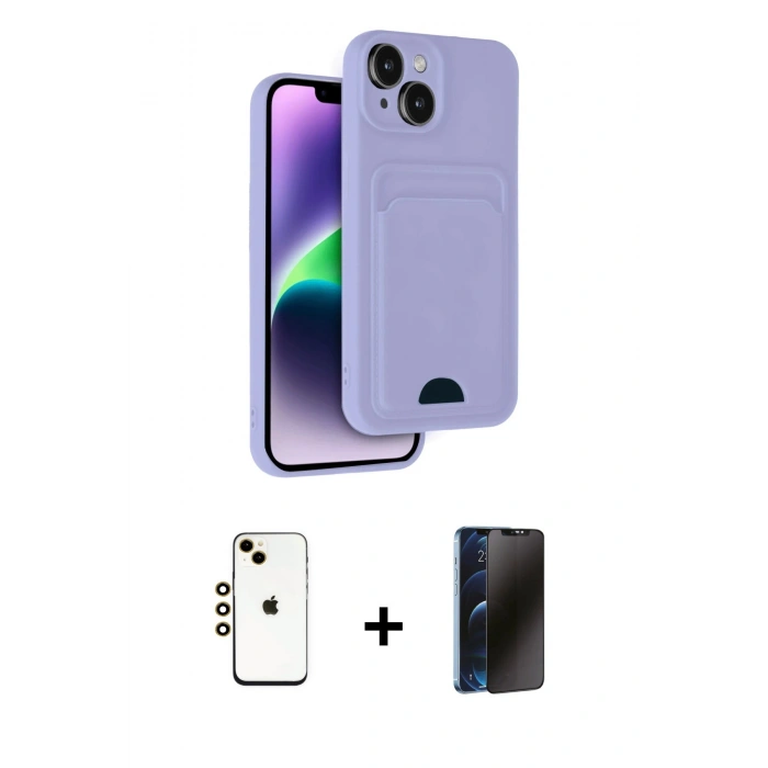 MARSİLYAN™- iPhone 14 Kılıf Vadi Çizgi Prime - Siyah 3D Antistatik Hayalet Cam Ekran Koruyucu + Shine Kamera Lens - GD