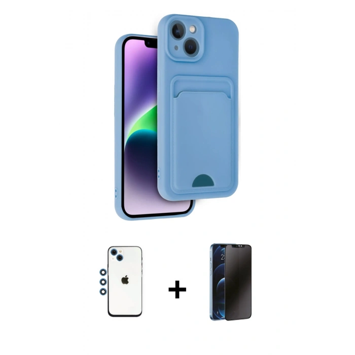 MARSİLYAN™- iPhone 14 Kılıf Vadi Çizgi Prime - Siyah 3D Antistatik Hayalet Cam Ekran Koruyucu + Shine Kamera Lens - MI