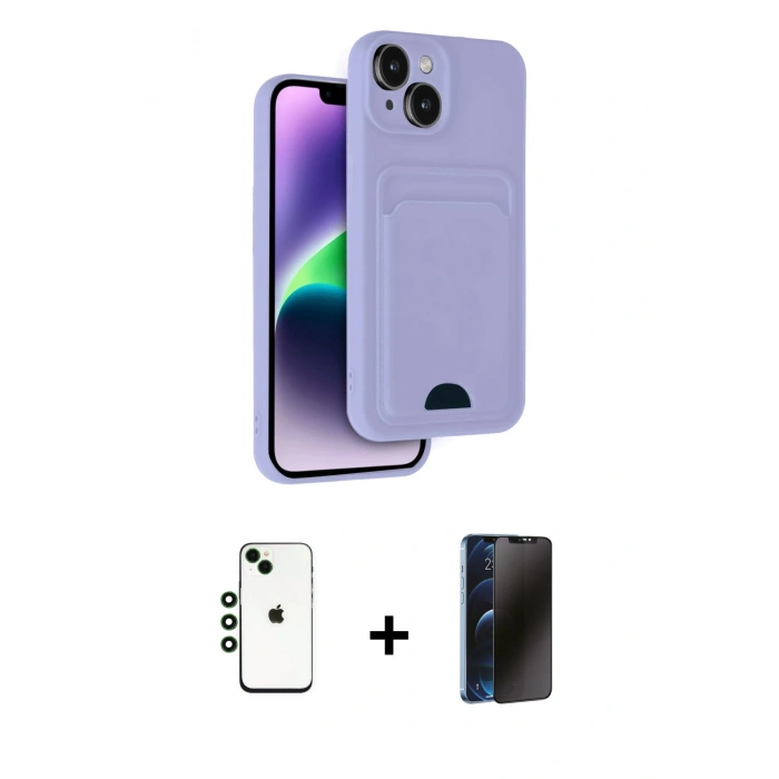 MARSİLYAN™- iPhone 14 Kılıf Vadi Çizgi Prime - Siyah 3D Antistatik Hayalet Cam Ekran Koruyucu + Shine Kamera Lens - YL