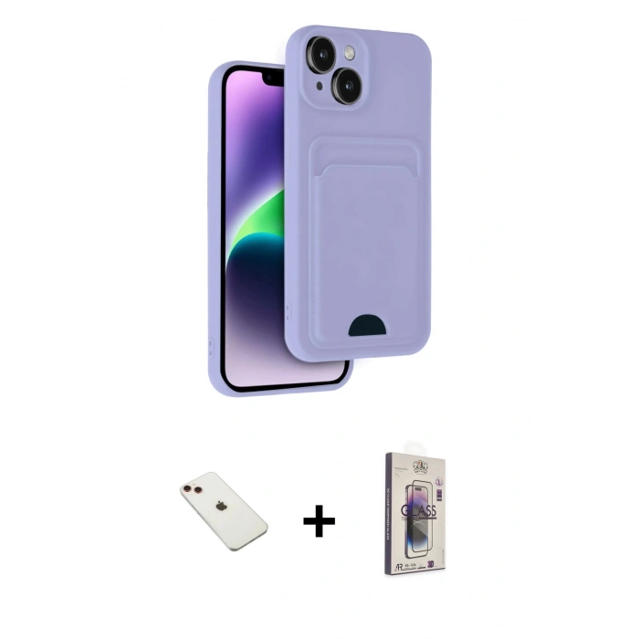 MARSİLYAN™- iPhone 14 Kılıf Vadi Çizgi Prime - Siyah Bilvis 3D Cam Ekran Koruyucu + Diamond Kamera Lens - KI