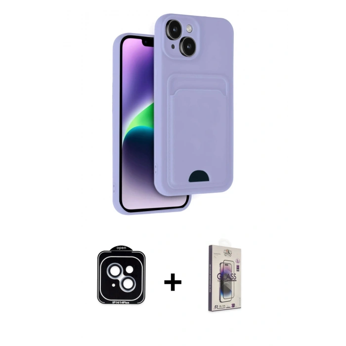 MARSİLYAN™- iPhone 14 Kılıf Vadi Çizgi Prime - Siyah Bilvis 3D Cam Ekran Koruyucu + PVD Metal Kamera Lens - MI