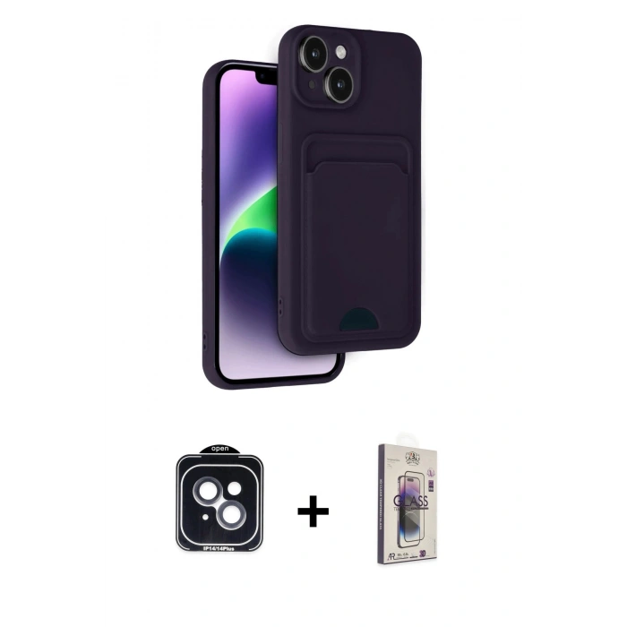 MARSİLYAN™- iPhone 14 Kılıf Vadi Çizgi Prime - Siyah Bilvis 3D Cam Ekran Koruyucu + PVD Metal Kamera Lens - SH