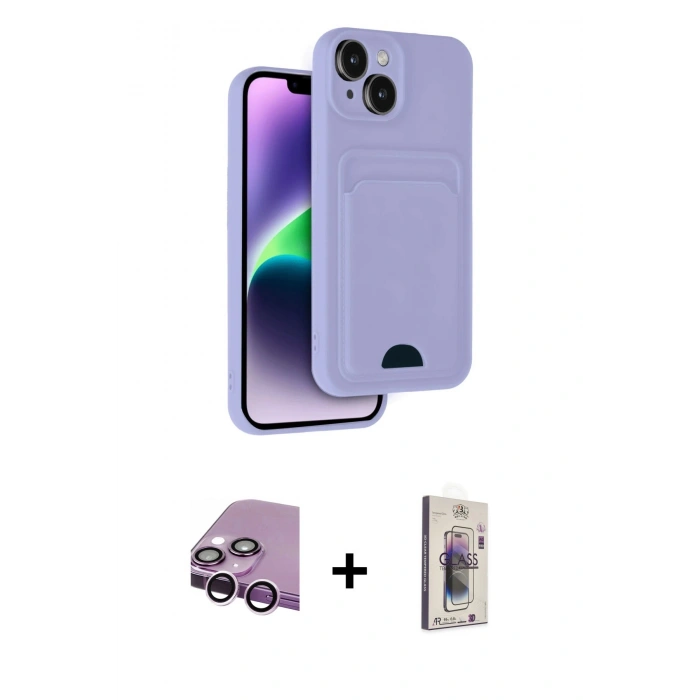MARSİLYAN™- iPhone 14 Kılıf Vadi Çizgi Prime - Siyah Bilvis 3D Cam Ekran Koruyucu + Raze Metal Kamera Lens - MR