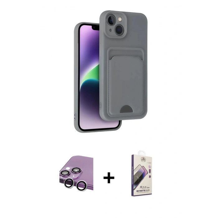 MARSİLYAN™- iPhone 14 Kılıf Vadi Çizgi Prime - Siyah Bilvis 3D Mat Cam Ekran Koruyucu + Raze Metal Kamera Lens - GS