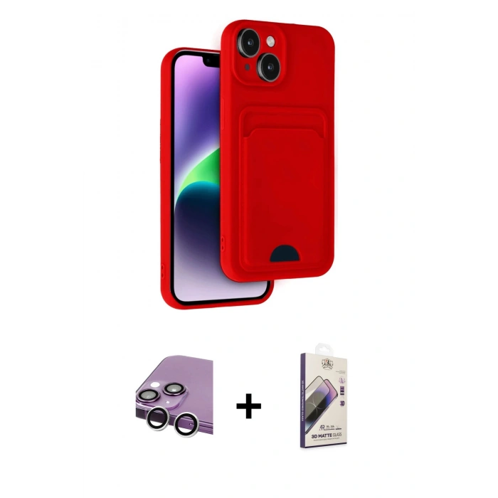 MARSİLYAN™- iPhone 14 Kılıf Vadi Çizgi Prime - Siyah Bilvis 3D Mat Cam Ekran Koruyucu + Raze Metal Kamera Lens - GS