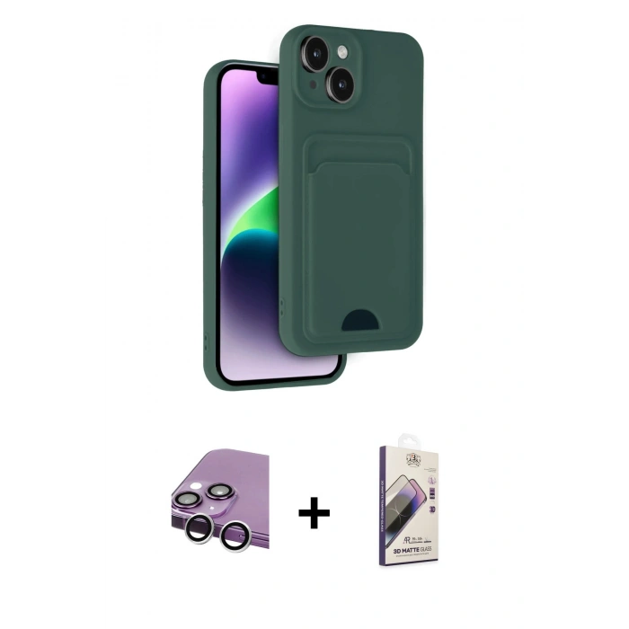MARSİLYAN™- iPhone 14 Kılıf Vadi Çizgi Prime - Siyah Bilvis 3D Mat Cam Ekran Koruyucu + Raze Metal Kamera Lens - GS