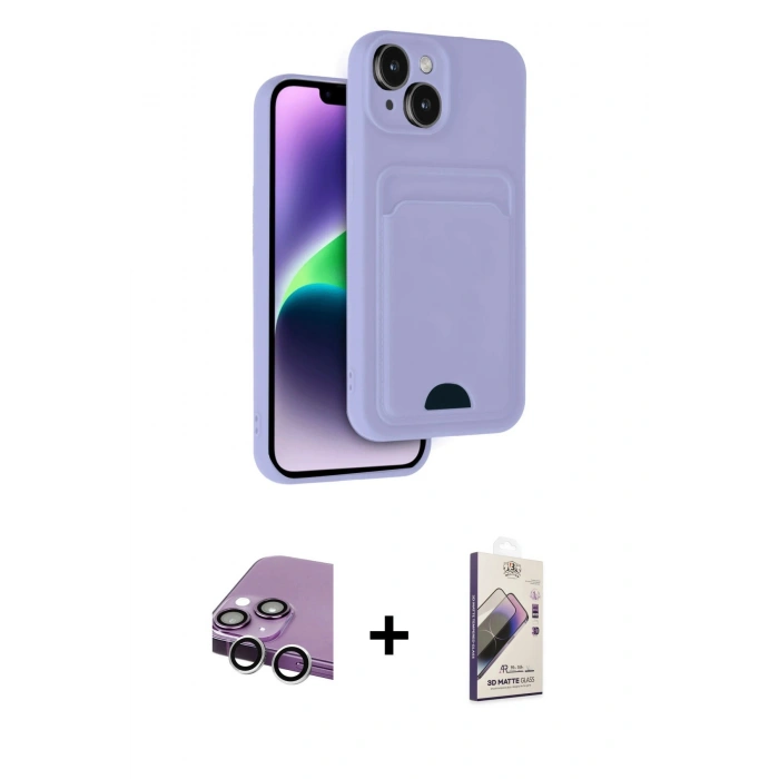 MARSİLYAN™- iPhone 14 Kılıf Vadi Çizgi Prime - Siyah Bilvis 3D Mat Cam Ekran Koruyucu + Raze Metal Kamera Lens - GS