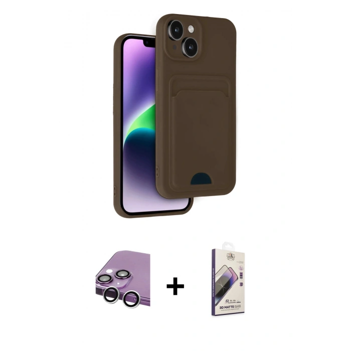 MARSİLYAN™- iPhone 14 Kılıf Vadi Çizgi Prime - Siyah Bilvis 3D Mat Cam Ekran Koruyucu + Raze Metal Kamera Lens - GS