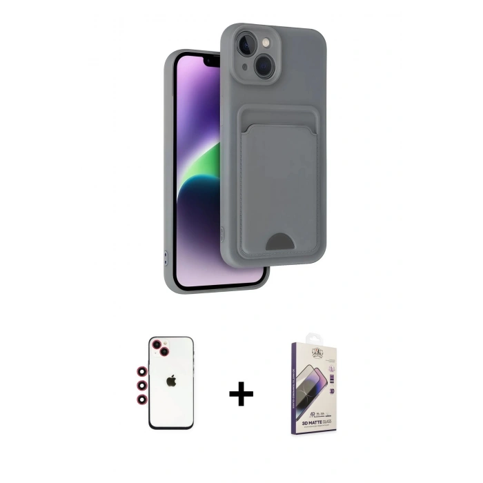 MARSİLYAN™- iPhone 14 Kılıf Vadi Çizgi Prime - Siyah Bilvis 3D Mat Cam Ekran Koruyucu + Shine Kamera Lens - KI