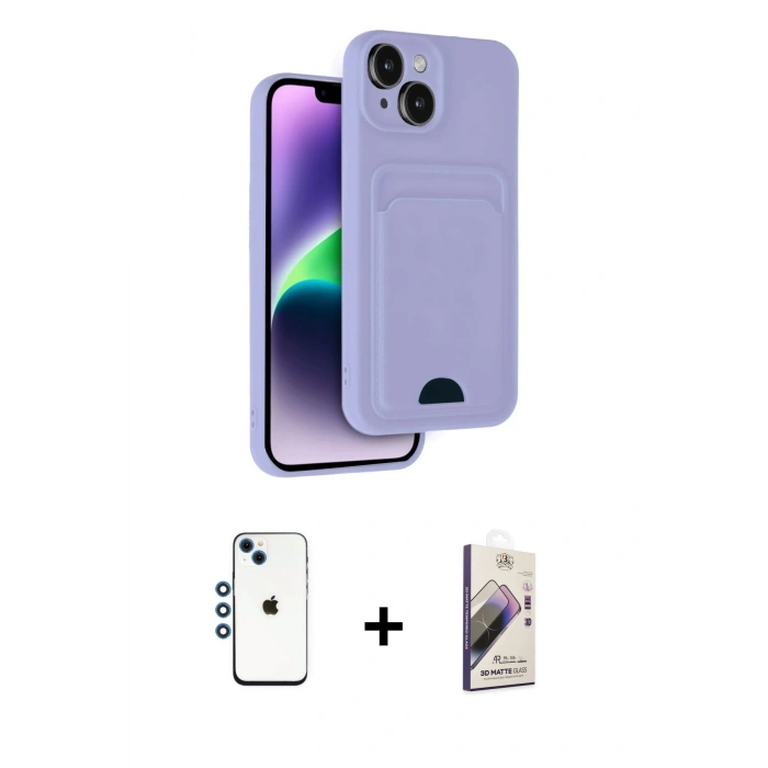 MARSİLYAN™- iPhone 14 Kılıf Vadi Çizgi Prime - Siyah Bilvis 3D Mat Cam Ekran Koruyucu + Shine Kamera Lens - MI