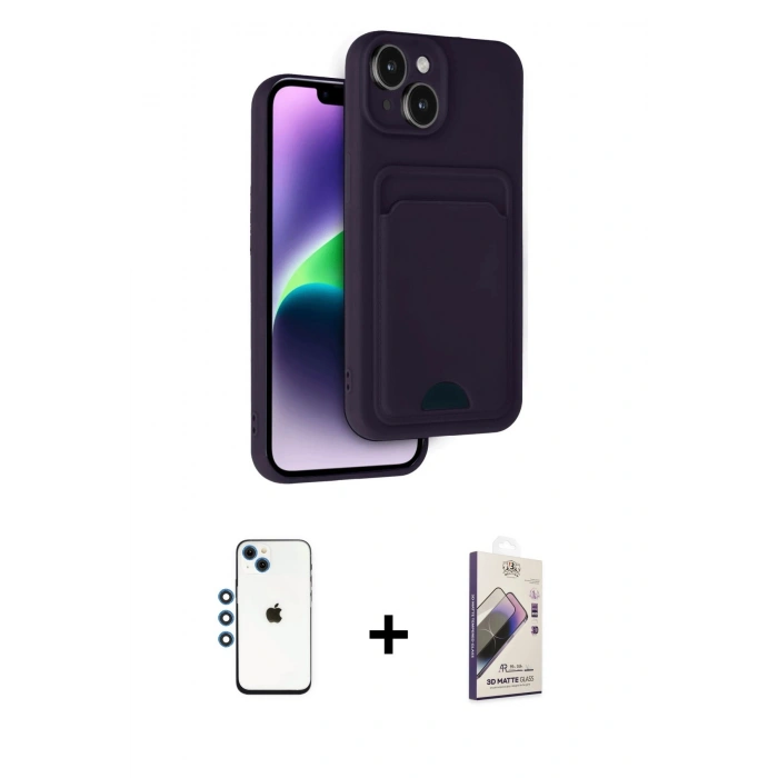 MARSİLYAN™- iPhone 14 Kılıf Vadi Çizgi Prime - Siyah Bilvis 3D Mat Cam Ekran Koruyucu + Shine Kamera Lens - MI