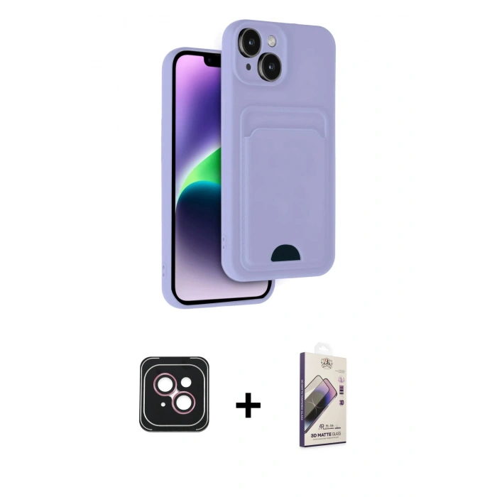 MARSİLYAN™- iPhone 14 Kılıf Vadi Çizgi Prime - Siyah Bilvis 3D Mat Cam Ekran Koruyucu + PVD Metal Kamera Lens - PE