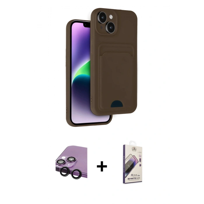 MARSİLYAN™- iPhone 14 Kılıf Vadi Çizgi Prime - Siyah Bilvis 3D Mat Cam Ekran Koruyucu + Raze Metal Kamera Lens - SH