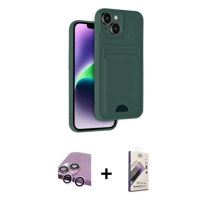MARSİLYAN™- iPhone 14 Kılıf Vadi Çizgi Prime - Siyah Bilvis 3D Mat Cam Ekran Koruyucu + Raze Metal Kamera Lens - MR