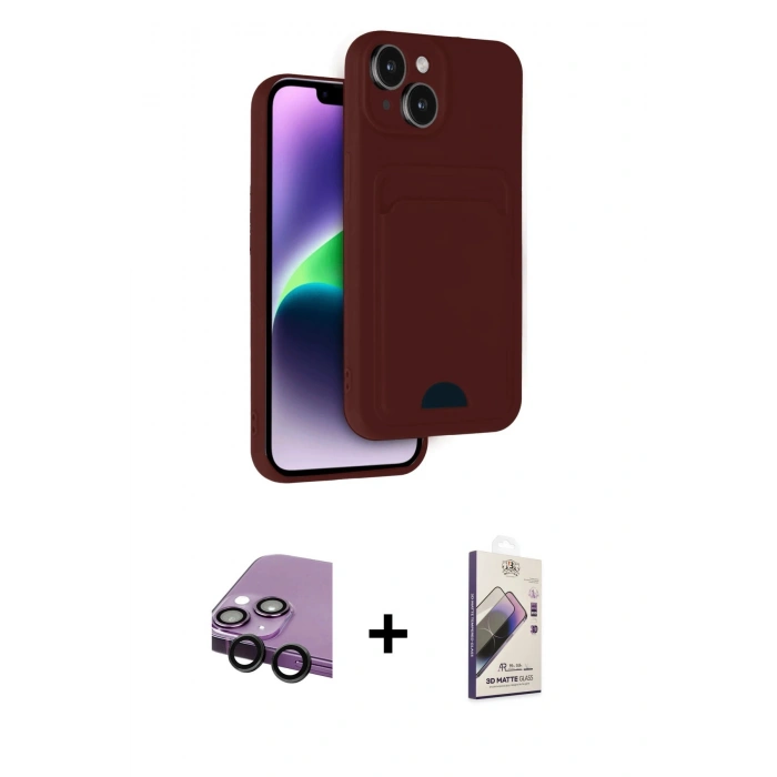 MARSİLYAN™- iPhone 14 Kılıf Vadi Çizgi Prime - Siyah Bilvis 3D Mat Cam Ekran Koruyucu + Raze Metal Kamera Lens - SH