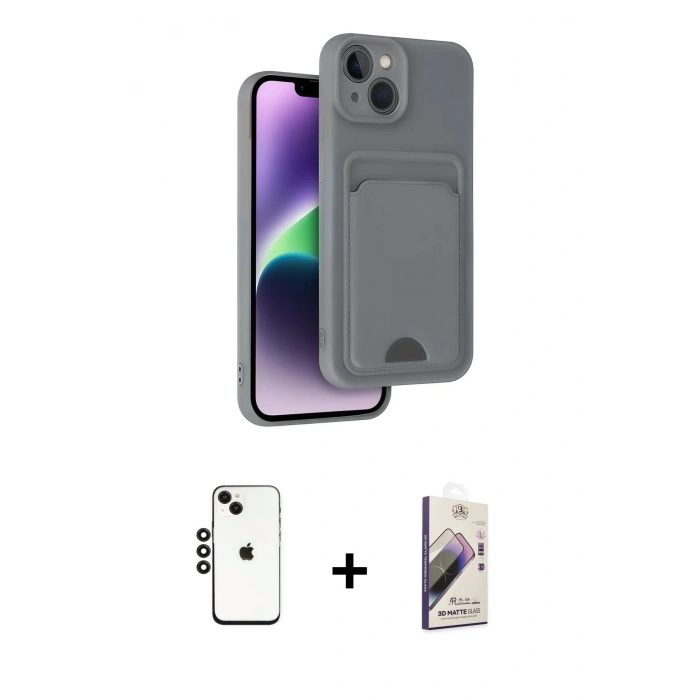 MARSİLYAN™- iPhone 14 Kılıf Vadi Çizgi Prime - Siyah Bilvis 3D Mat Cam Ekran Koruyucu + Shine Kamera Lens - SH