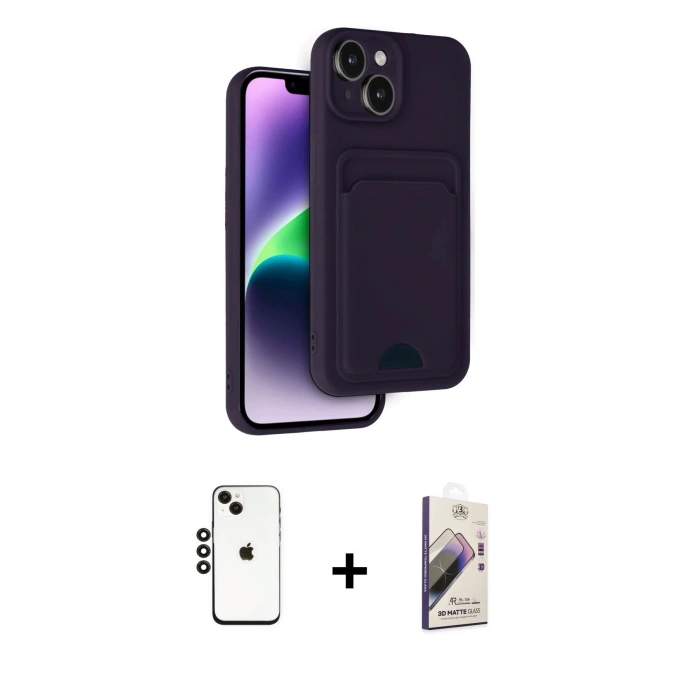 MARSİLYAN™- iPhone 14 Kılıf Vadi Çizgi Prime - Siyah Bilvis 3D Mat Cam Ekran Koruyucu + Shine Kamera Lens - SH
