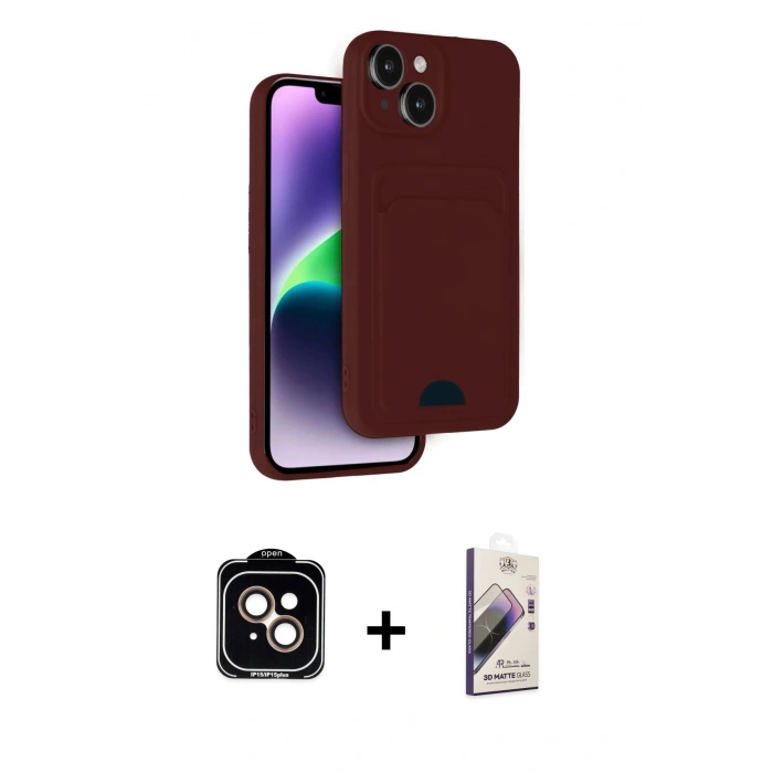 MARSİLYAN™- iPhone 14 Kılıf Vadi Çizgi Prime - Siyah Bilvis 3D Mat Cam Ekran Koruyucu + PVD Metal Kamera Lens - TU
