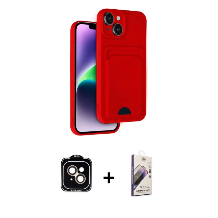 MARSİLYAN™- iPhone 14 Kılıf Vadi Çizgi Prime - Siyah Bilvis 3D Mat Cam Ekran Koruyucu + PVD Metal Kamera Lens - TU