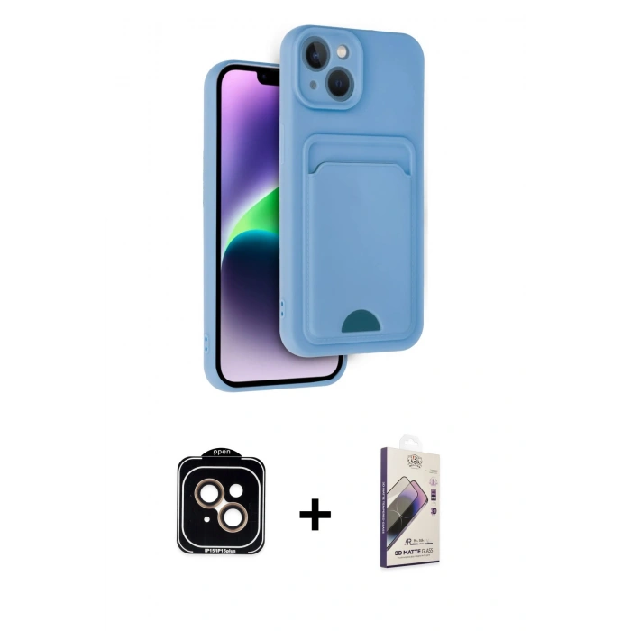 MARSİLYAN™- iPhone 14 Kılıf Vadi Çizgi Prime - Siyah Bilvis 3D Mat Cam Ekran Koruyucu + PVD Metal Kamera Lens - TU