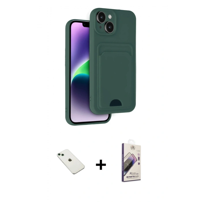 MARSİLYAN™- iPhone 14 Kılıf Vadi Çizgi Prime - Siyah Bilvis 3D Mat Cam Ekran Koruyucu + Diamond Kamera Lens - YL