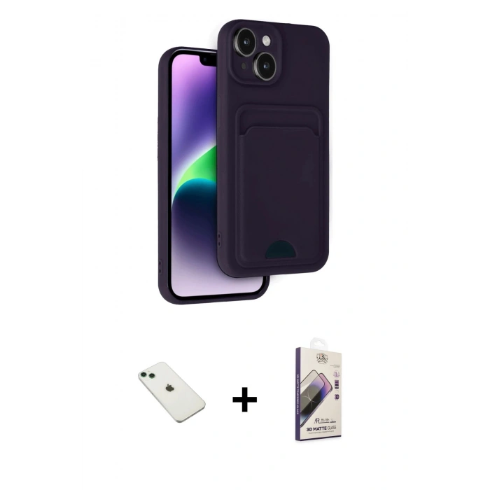 MARSİLYAN™- iPhone 14 Kılıf Vadi Çizgi Prime - Siyah Bilvis 3D Mat Cam Ekran Koruyucu + Diamond Kamera Lens - YL