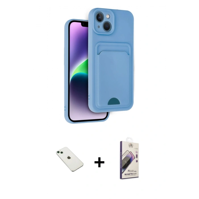 MARSİLYAN™- iPhone 14 Kılıf Vadi Çizgi Prime - Siyah Bilvis 3D Mat Cam Ekran Koruyucu + Diamond Kamera Lens - YL