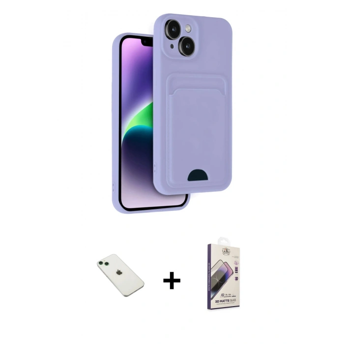 MARSİLYAN™- iPhone 14 Kılıf Vadi Çizgi Prime - Siyah Bilvis 3D Mat Cam Ekran Koruyucu + Diamond Kamera Lens - YL