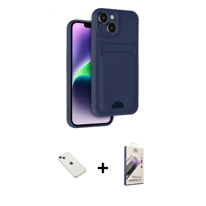 MARSİLYAN™- iPhone 14 Kılıf Vadi Çizgi Prime - Siyah Bilvis 3D Mat Cam Ekran Koruyucu + Diamond Kamera Lens - YL