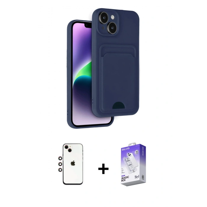 MARSİLYAN™- iPhone 14 Kılıf Vadi Çizgi Prime - Siyah Bilvis 5in1 3D Magic Cam Ekran Koruyucu + Gökkuşağı Shine Kamera Lens