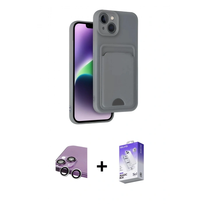 MARSİLYAN™- iPhone 14 Kılıf Vadi Çizgi Prime - Siyah Bilvis 5in1 3D Magic Cam Ekran Koruyucu + Raze Metal Kamera Lens - GS