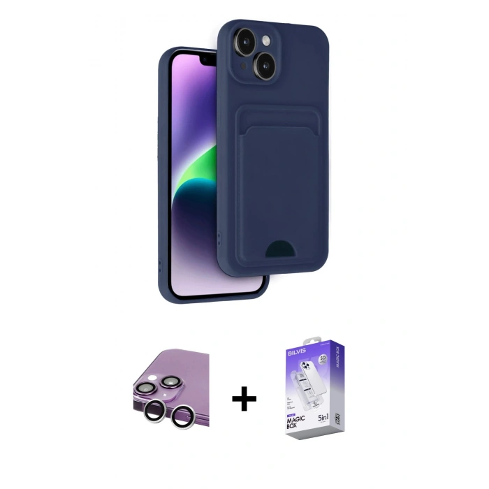 MARSİLYAN™- iPhone 14 Kılıf Vadi Çizgi Prime - Siyah Bilvis 5in1 3D Magic Cam Ekran Koruyucu + Raze Metal Kamera Lens - GS
