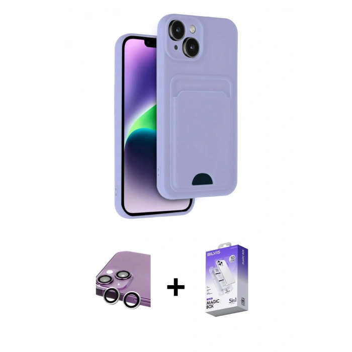 MARSİLYAN™- iPhone 14 Kılıf Vadi Çizgi Prime - Siyah Bilvis 5in1 3D Magic Cam Ekran Koruyucu + Raze Metal Kamera Lens - GS