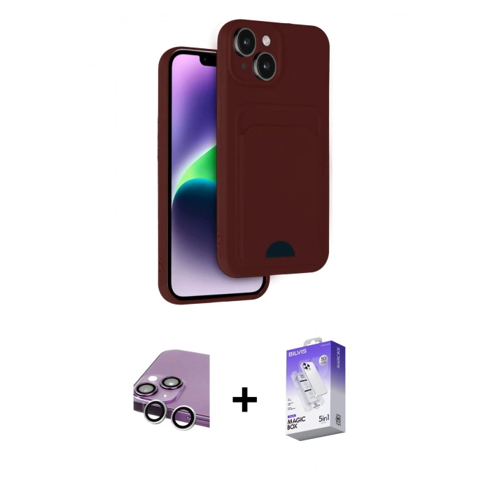 MARSİLYAN™- iPhone 14 Kılıf Vadi Çizgi Prime - Siyah Bilvis 5in1 3D Magic Cam Ekran Koruyucu + Raze Metal Kamera Lens - GS