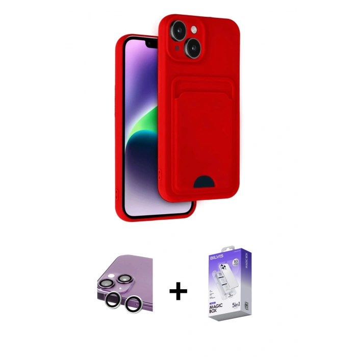 MARSİLYAN™- iPhone 14 Kılıf Vadi Çizgi Prime - Siyah Bilvis 5in1 3D Magic Cam Ekran Koruyucu + Raze Metal Kamera Lens - GS