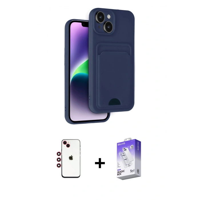 MARSİLYAN™- iPhone 14 Kılıf Vadi Çizgi Prime - Siyah Bilvis 5in1 3D Magic Cam Ekran Koruyucu + Shine Kamera Lens - KI