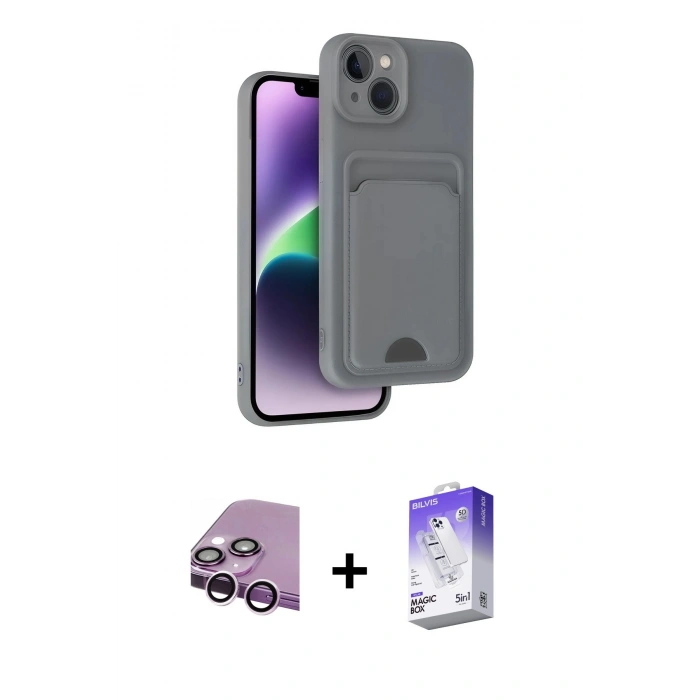 MARSİLYAN™- iPhone 14 Kılıf Vadi Çizgi Prime - Siyah Bilvis 5in1 3D Magic Cam Ekran Koruyucu + Raze Metal Kamera Lens - MR