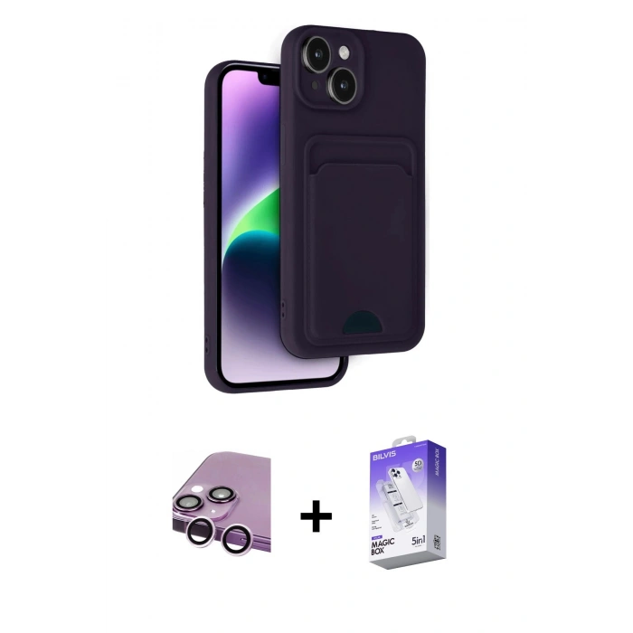 MARSİLYAN™- iPhone 14 Kılıf Vadi Çizgi Prime - Siyah Bilvis 5in1 3D Magic Cam Ekran Koruyucu + Raze Metal Kamera Lens - MR