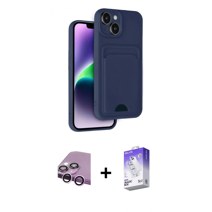 MARSİLYAN™- iPhone 14 Kılıf Vadi Çizgi Prime - Siyah Bilvis 5in1 3D Magic Cam Ekran Koruyucu + Raze Metal Kamera Lens - MR