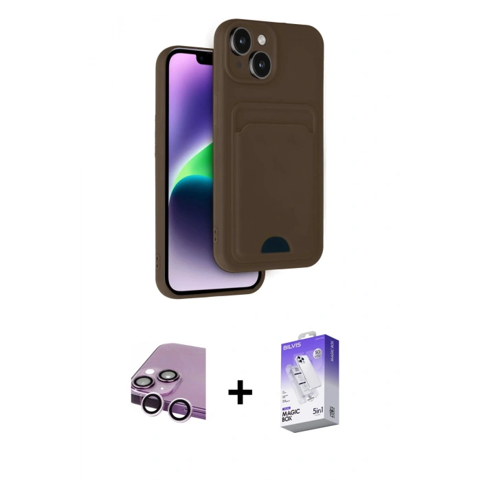 MARSİLYAN™- iPhone 14 Kılıf Vadi Çizgi Prime - Siyah Bilvis 5in1 3D Magic Cam Ekran Koruyucu + Raze Metal Kamera Lens - MR