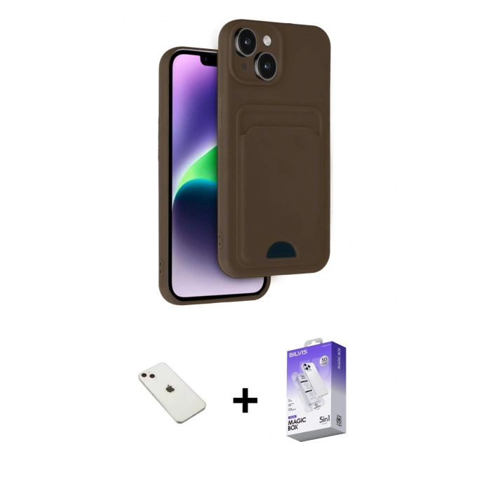 MARSİLYAN™- iPhone 14 Kılıf Vadi Çizgi Prime - Siyah Bilvis 5in1 3D Magic Cam Ekran Koruyucu + Pembe Diamond Kamera Lens