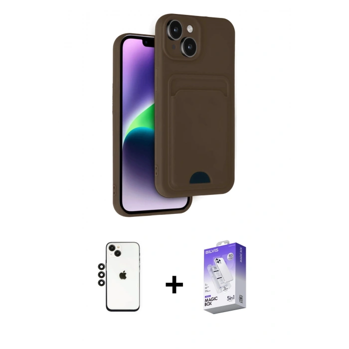MARSİLYAN™- iPhone 14 Kılıf Vadi Çizgi Prime - Siyah Bilvis 5in1 3D Magic Cam Ekran Koruyucu + Shine Kamera Lens - SH